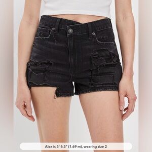 American Eagle - Distressed Black Denim Mom Shorts